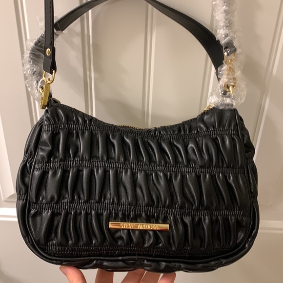 Prada Like Steve Madden Black Crinkle Leather Crossbody - Picture 7 of 13
